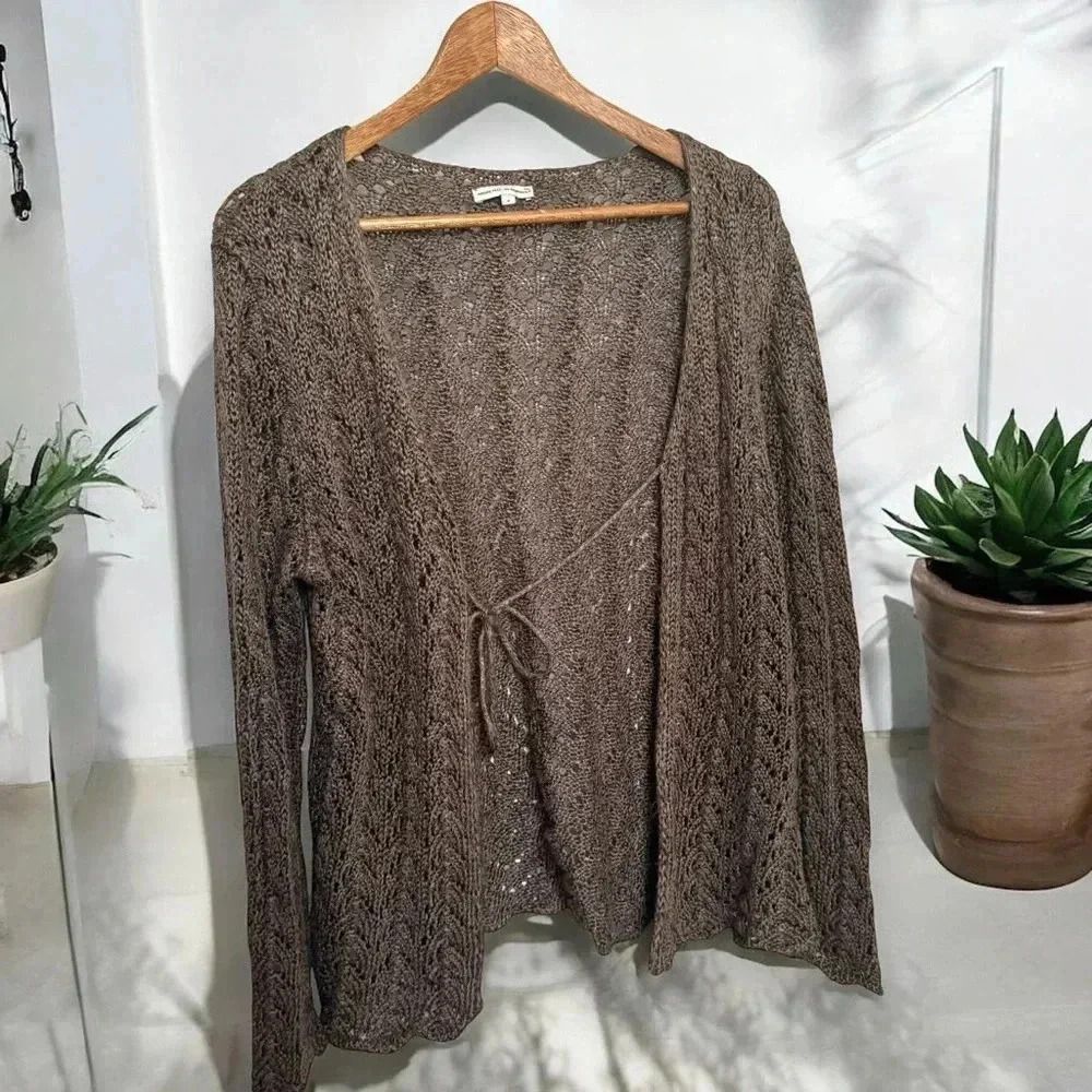 Linen Blend Open-Front Knit Sweater Crochet Fairycore  4 Boho